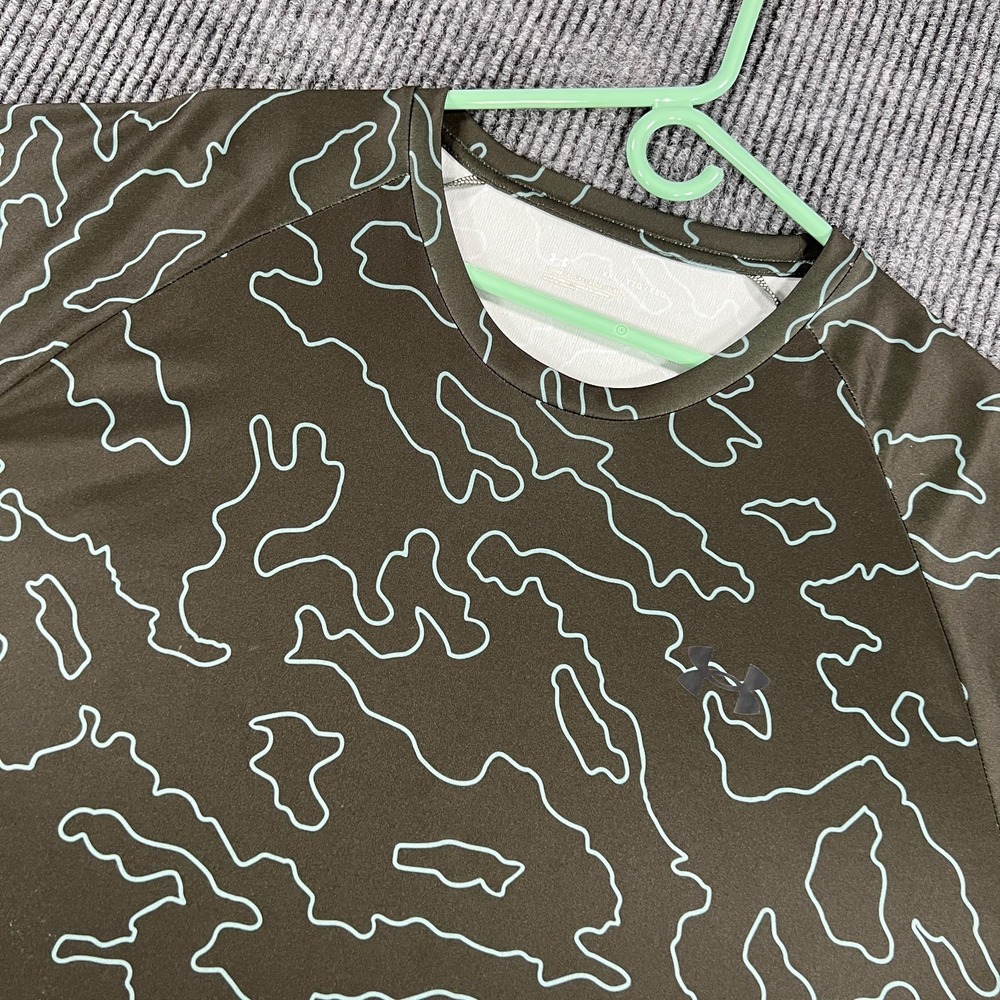 Under Armour Shirt Mens 2XL Green‎ Geometric Short Sleeve Loose Outdoor Active